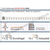 Palettenregal 25G180-70F20 Länge: 55680 mm mit 700kg je Palettenplatz